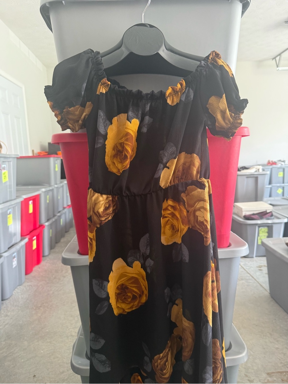 Black Dress with Yellow Rose Print -  Dress p69